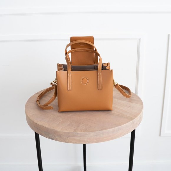 😍 Stella Mini Satchel Bag - Genuine Leather - Burnt Caramel - Picture 11 of 15